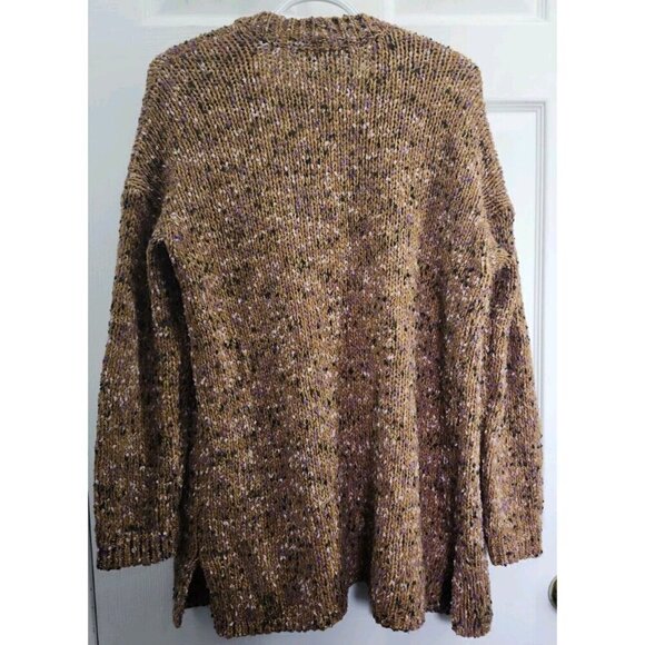 J.Jill Utopia Mixed Cardigan Chunky Sweater Size MP Orange Open Front - Picture 2 of 7